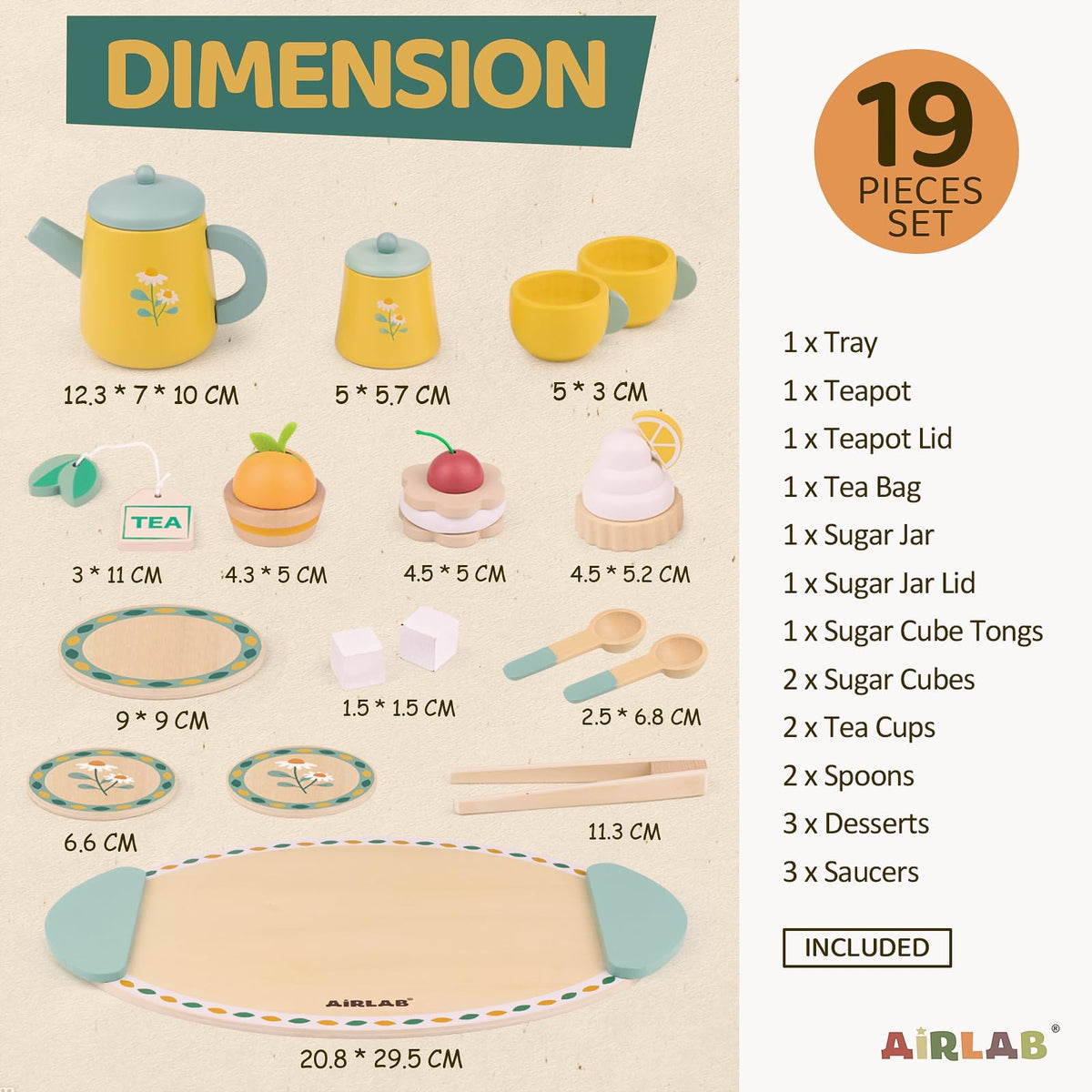 Airlab wooden tea cups set encourages sharing during pretend play