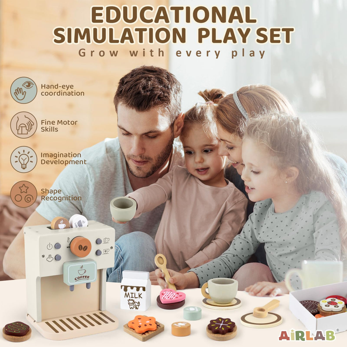 Airlab wooden toy detail—rounded edges and non-toxic paint for safe exploration.