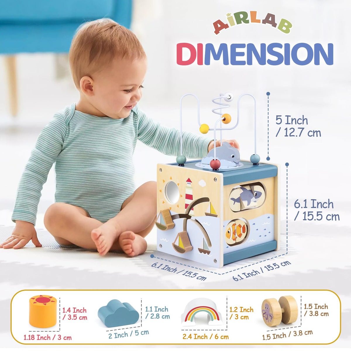 Airlab wooden activity cube colorful blocks aid early color literacy.