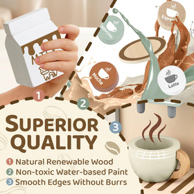 Airlab wooden coffee beans and flavor packets—colorful details spark imaginative cafe play.