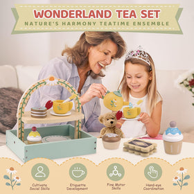 Airlab wooden tea set plates for serving imaginary treats during play.