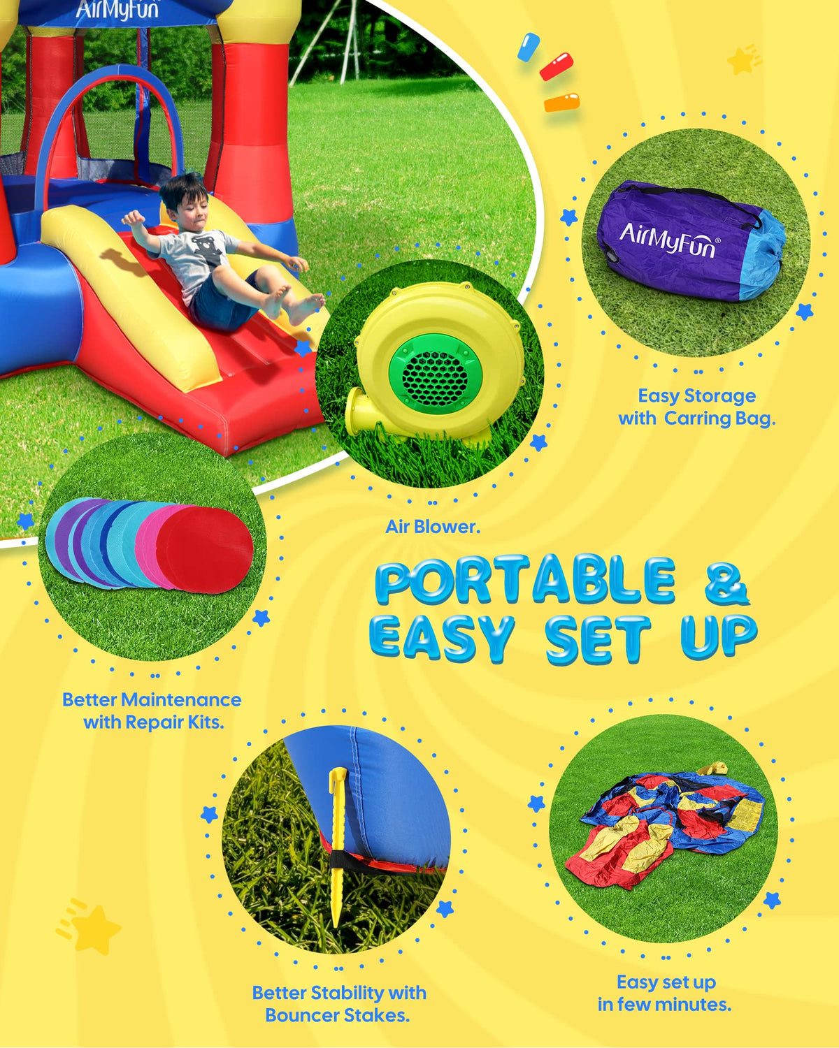 AirMyFun bounce house safety netting promotes ventilation and supervision.