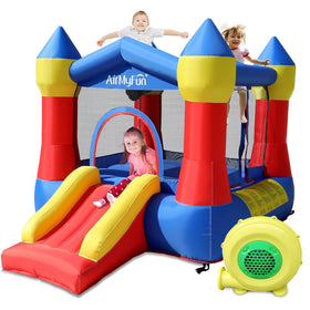 AirMyFun toddler bounce house with slide front view shows easy indoor outdoor setup and play.