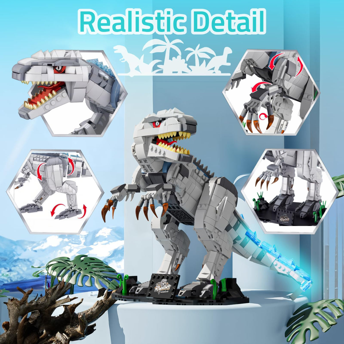 AIRNEY big-size tyrannosaur construction brick set offers impressive realism and interactive posing.