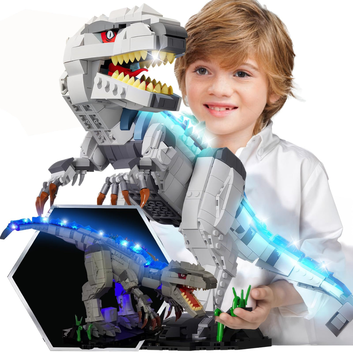AIRNEY Light Up Dinosaur Set glowing Tyrannosaurus Rex for captivating STEM playtime.