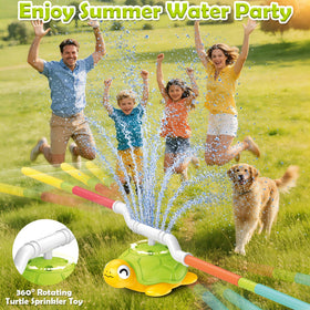 Airyard 3-in-1 sprinkler with ring toss for interactive backyard fun.