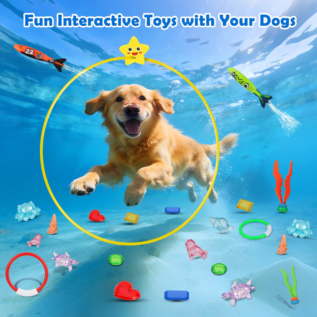 Airyard sea creatures and gems spark imagination during pool time.