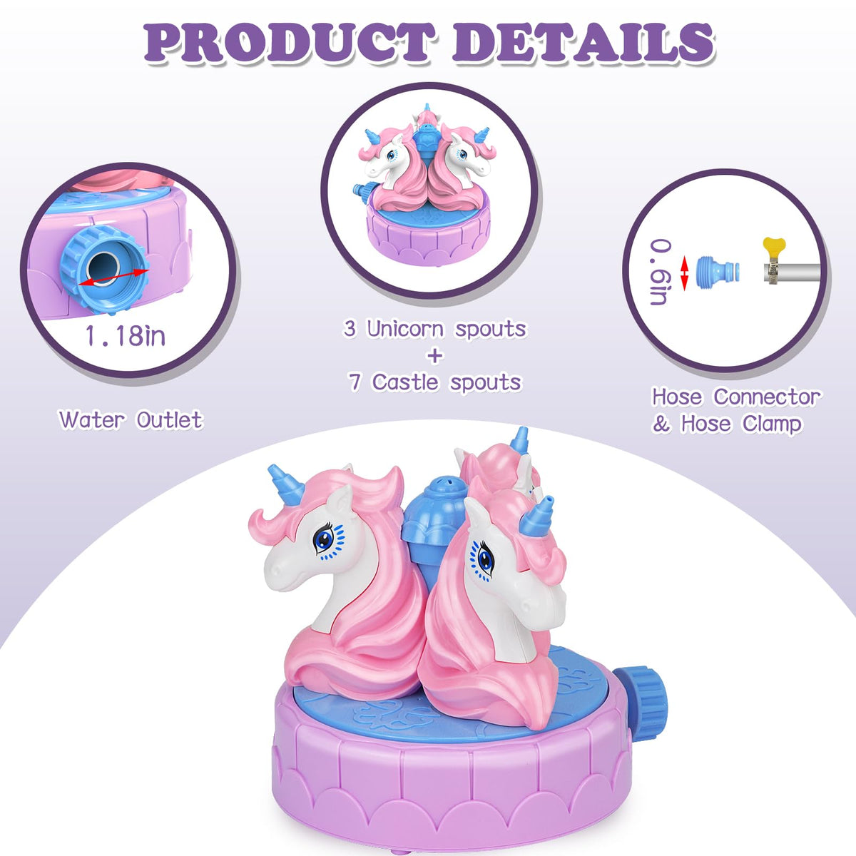 Airyard unicorn head sprays water with a safe, playful design.