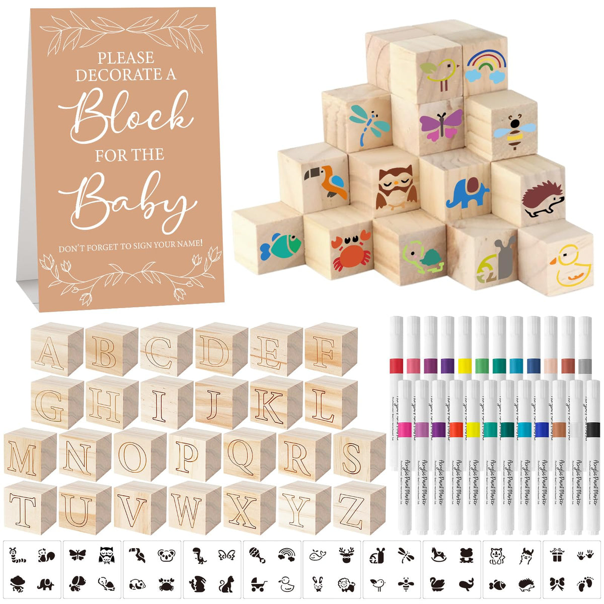 Aisharery baby shower blocks close-up for DIY customization and personal messages