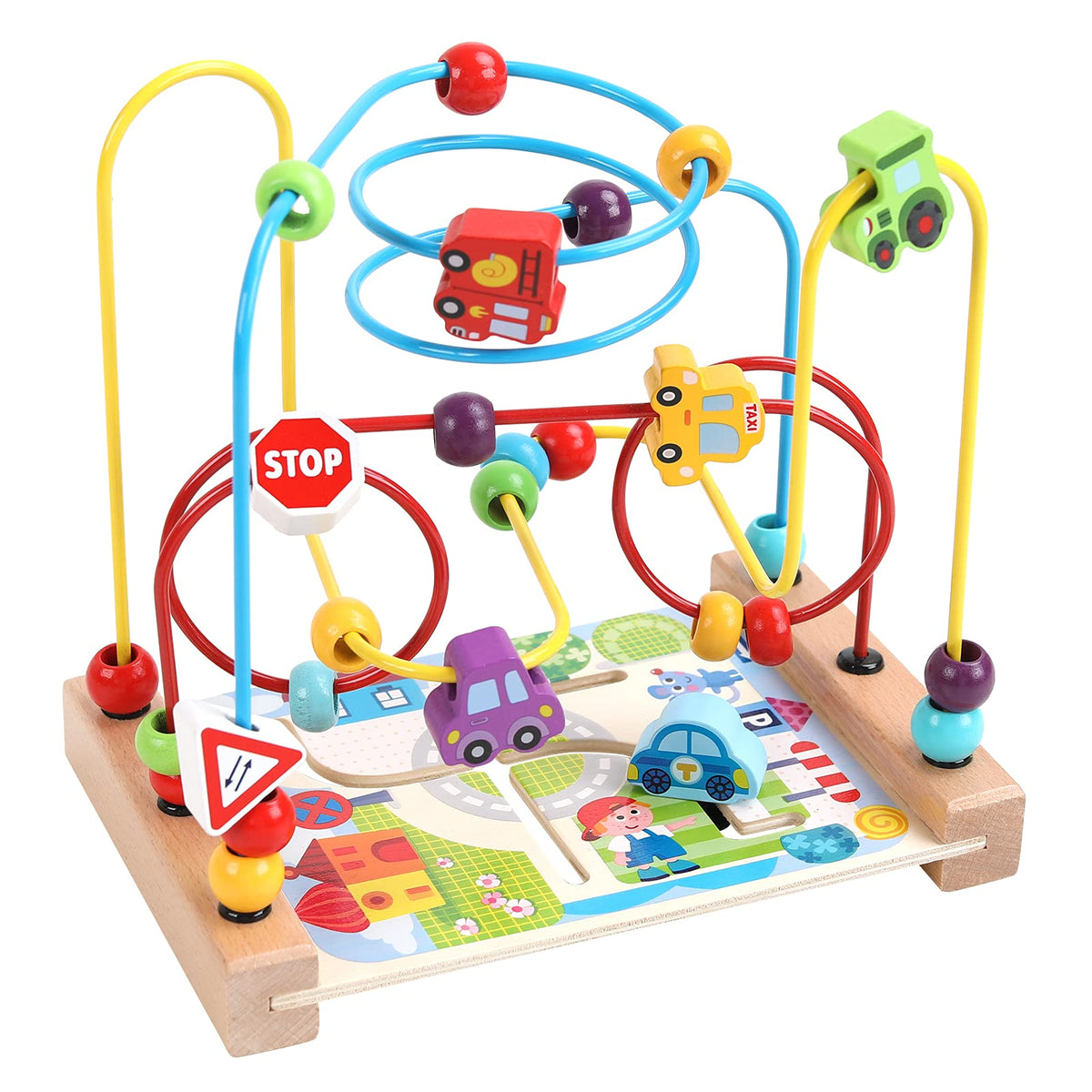 AISHUN wooden bead maze toy front view with colorful beads for fine motor practice