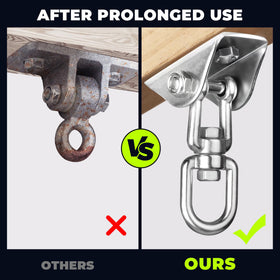 Aisto 360-degree swivel stainless steel hangers enabling smooth operation.
