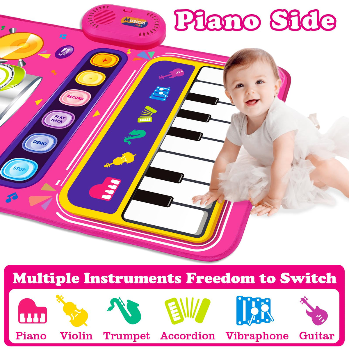 Aitbay piano mat interactive icons unlock instrument sounds through touch for active learning.