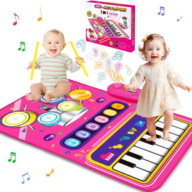 Aitbay baby piano mat with piano side and 6 instrument sounds for curious play.