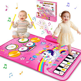 Aitbay unicorn music mat, piano side, promotes rhythm learning for babies