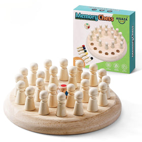AIUAZA wooden memory chess board for family play and color recognition