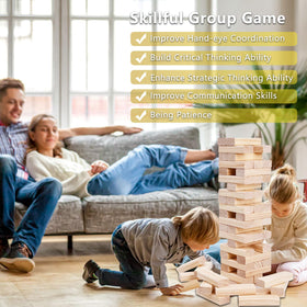 Aivalas Giant Tumble Tower tall builds demonstrate balance and focus during play.