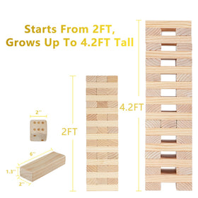 Aivalas Giant Tumble Tower scoreboard helps track scores during friendly competition.