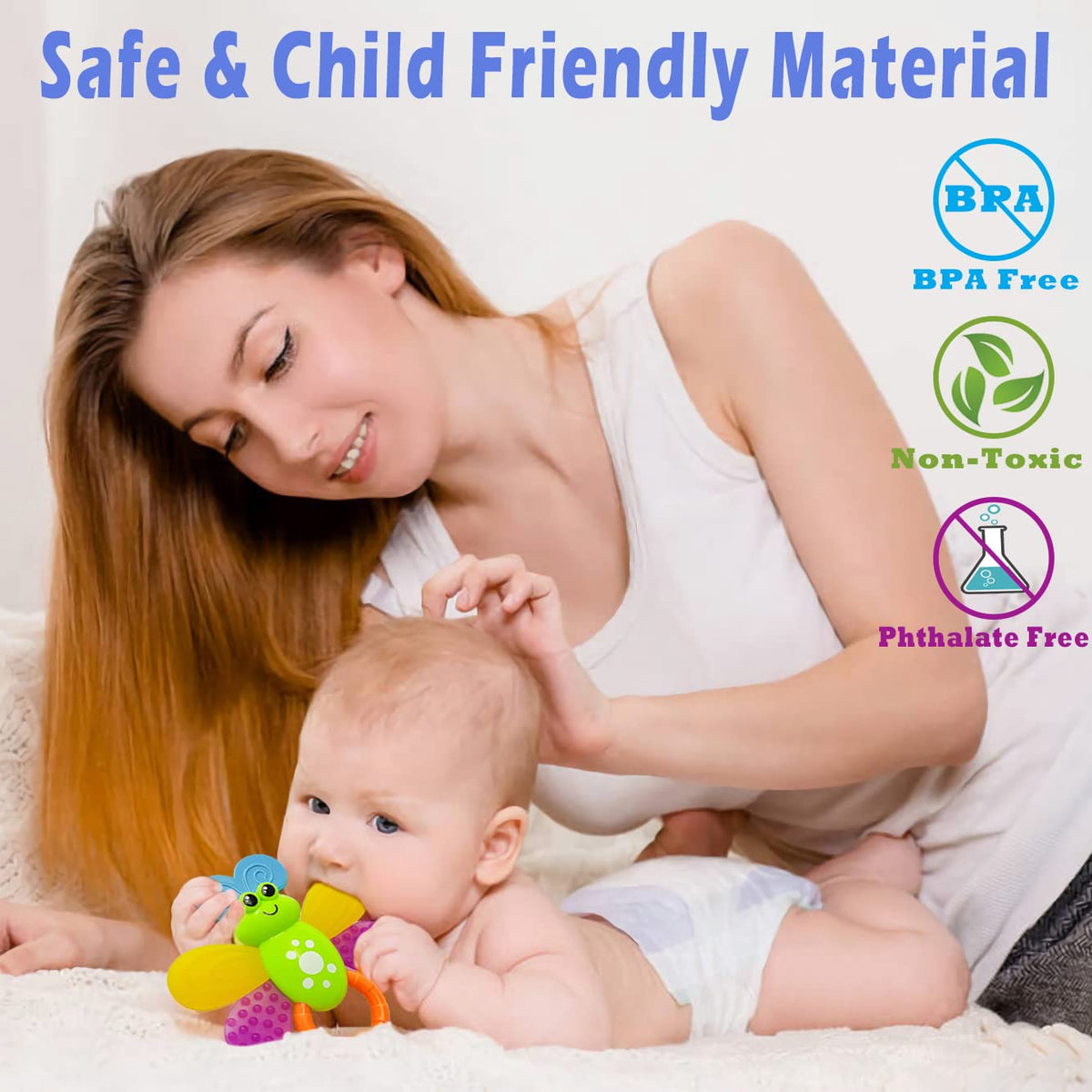 AIVIAI butterfly teether adds soft texture for mouthing comfort.