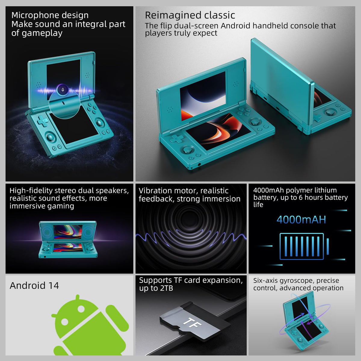 Aivuidbs RG DS dual-screen 640x480 resolution enhances color and clarity.