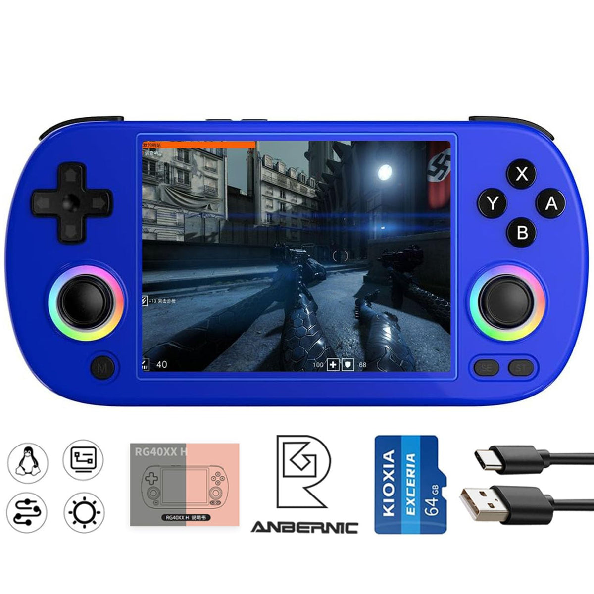 Aivuidbs RG40XX H console front view showing portable handheld form factor