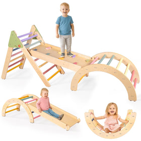aiwo 7-in-1 Pikler triangle full set supports versatile toddler play and motor skill growth.