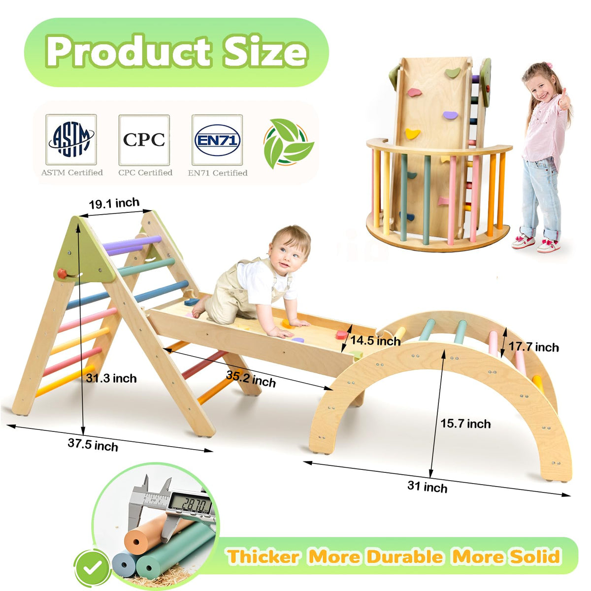 aiwo Pikler triangle with triangle ladder helps safe beginner climbing at home.