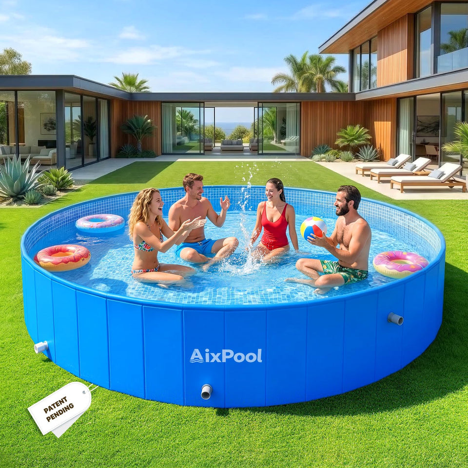 AixPool 2026 large foldable pool front view, ideal for family cooling and easy setup.