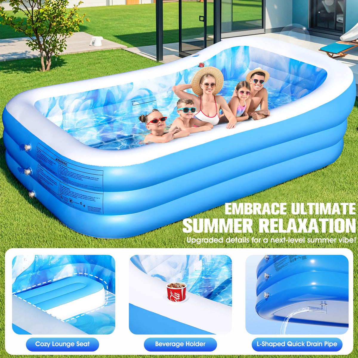 AixPool 90-degree drainpipe enables quick water drainage after swimming.