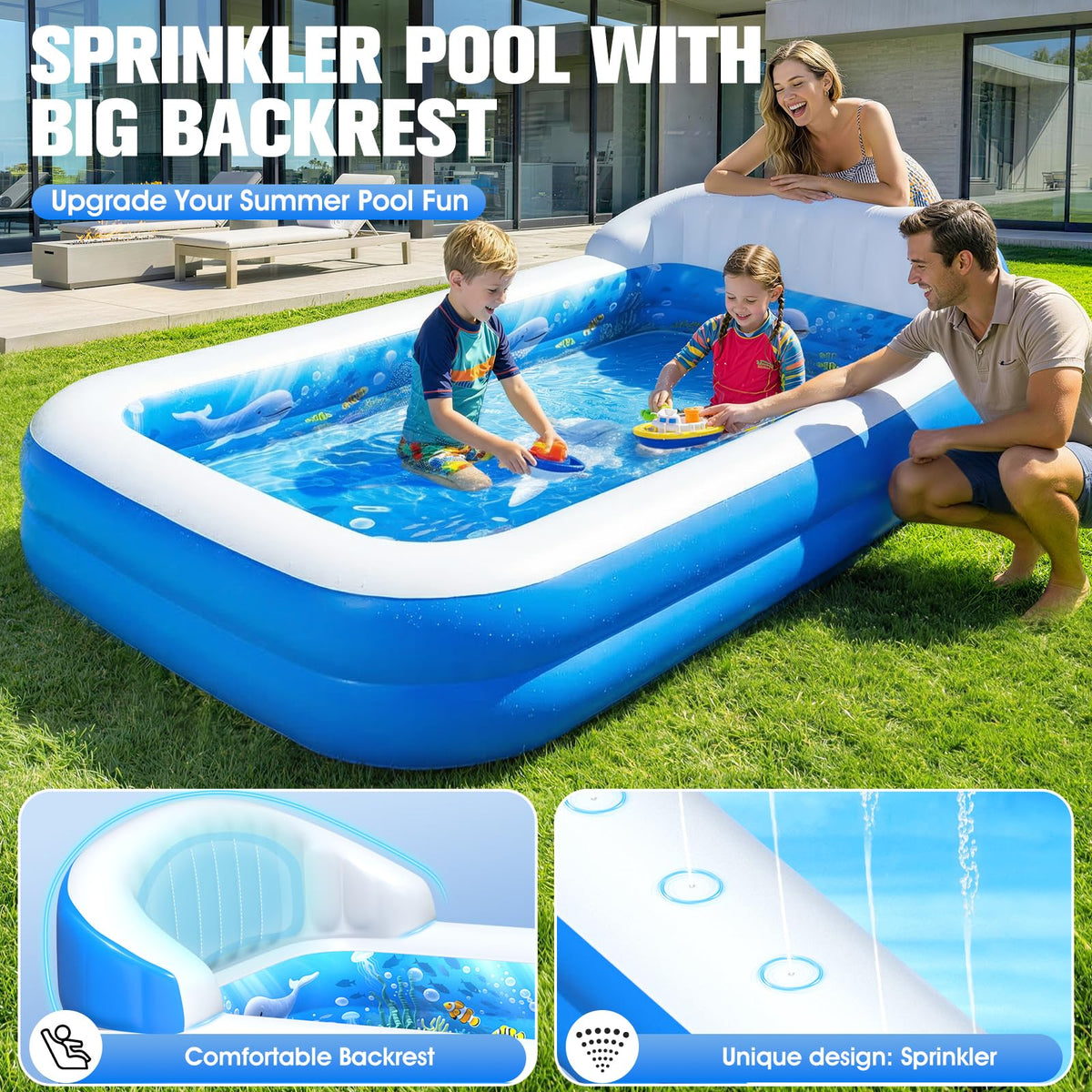 AixPool inflatable pool with backrest for comfortable lounging while supervising