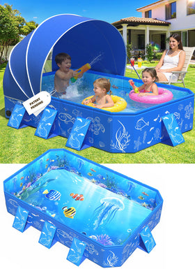 AixPool Kiddie Pool can be easily set up with the pop-up canopy for shade