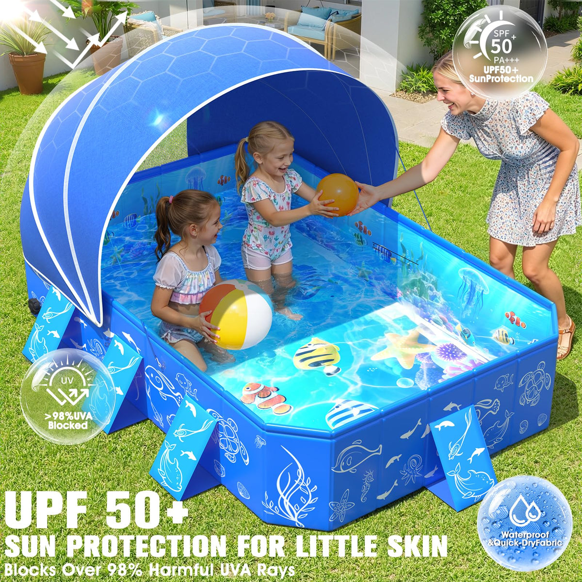 AixPool Kiddie Pool features UPF 50+ protection to shield young skin