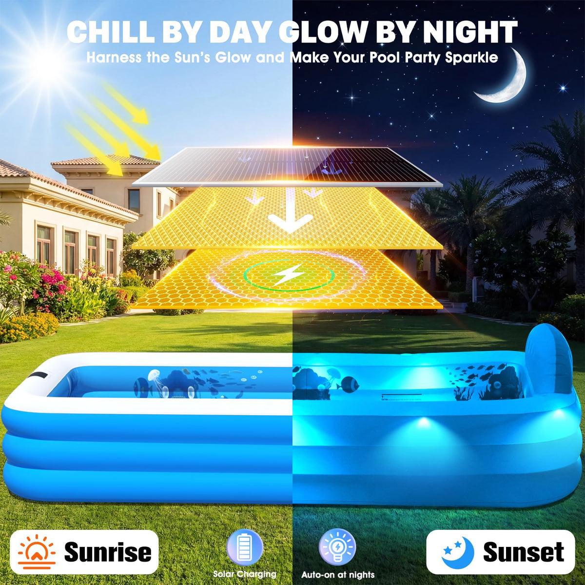 AixPool solar LED lights illuminate night pool parties safely