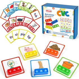 Aizweb CVC board close-up with four buttons for multisensory phonics practice in classrooms.