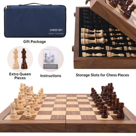 Ajedrez folding chess board with elastic slots keeps pieces organized