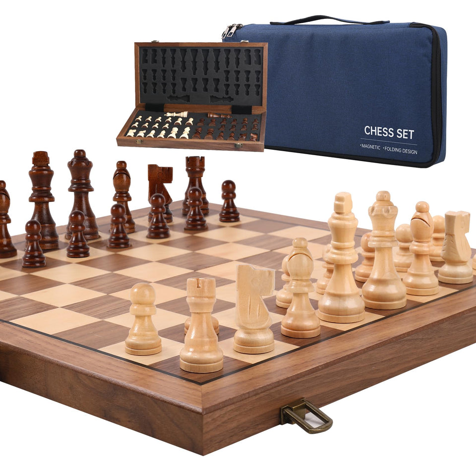 Ajedrez magnetic wooden chess board 15-inch designed for secure travel play