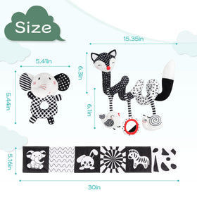 AJsupojouet high-contrast baby book press-sound toy offers tactile and auditory cues.