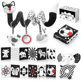 AJsupojouet high-contrast chick hanging toy captures newborn attention with bold shapes.