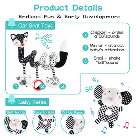 AJsupojouet high-contrast snail rattle hanging toy emits gentle sounds for focus.