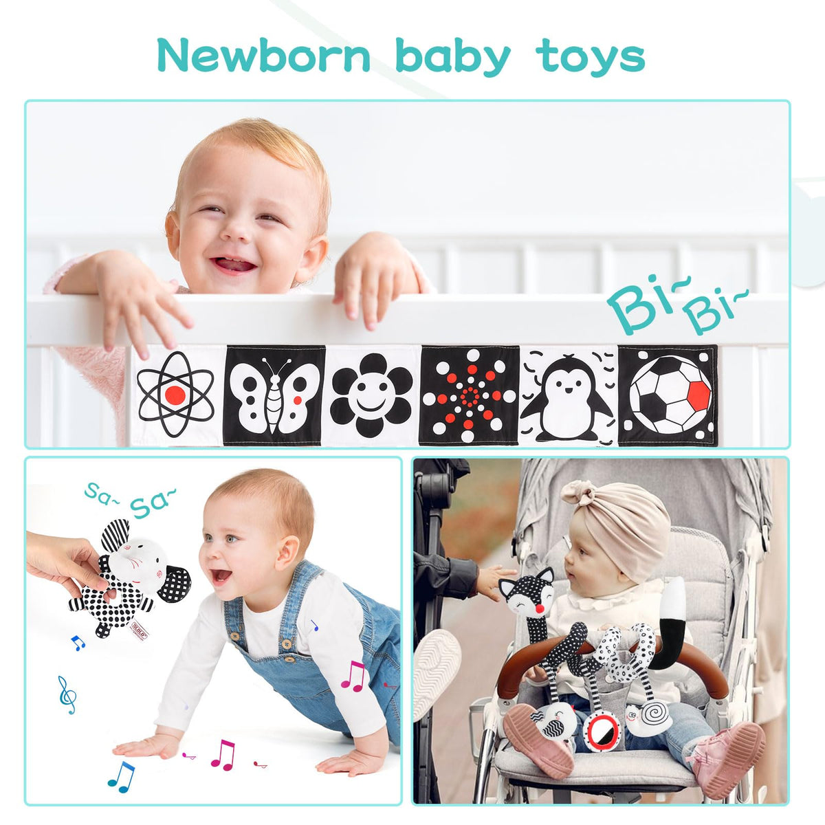AJsupojouet high-contrast car seat toy attachment keeps little hands engaged on the go.
