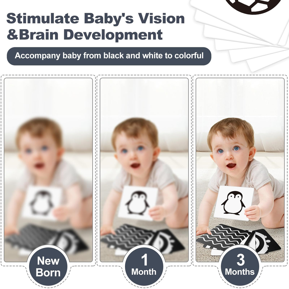 AJsupojouet black-and-white books for visual tracking and early reading moments.