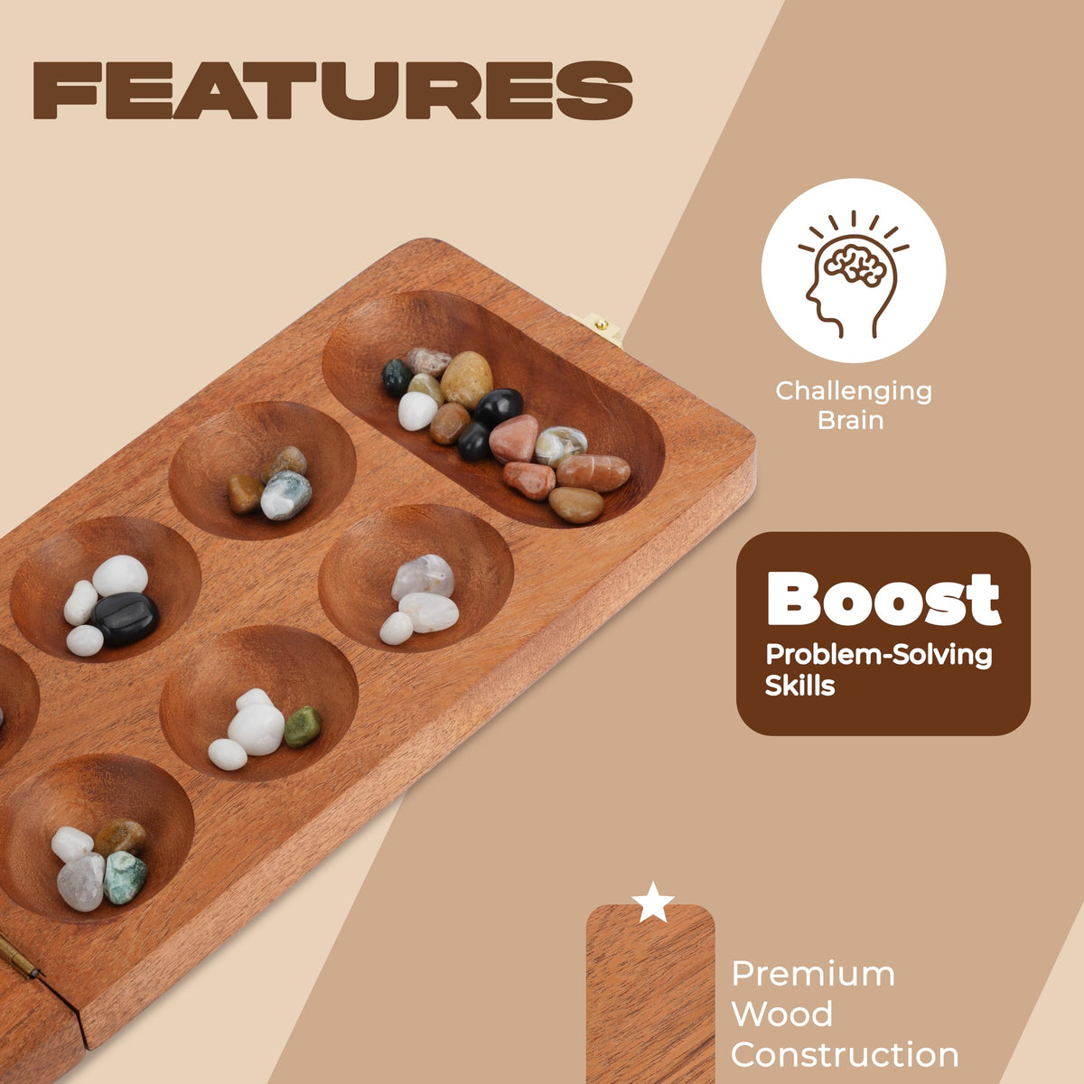 Ajuny Mancala board compact size fits in bags for on-the-go play