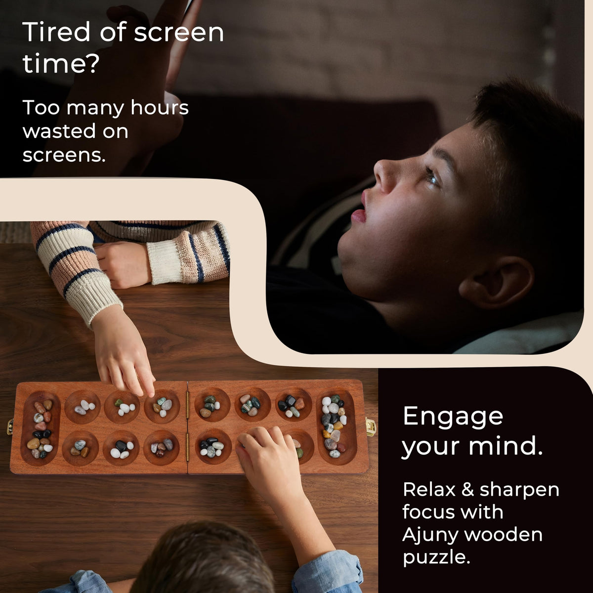 Ajuny Mancala board smooth edges and finish for comfortable handling