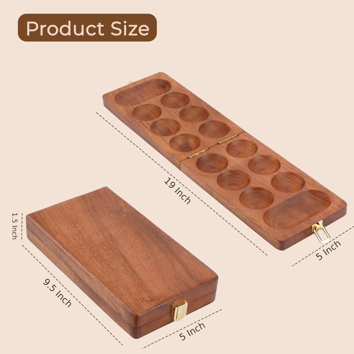 Ajuny wooden Mancala board opened with spacious play surface