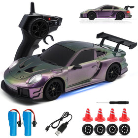 Aka Supaku RC Drift Car front view with LED headlights for night driving.