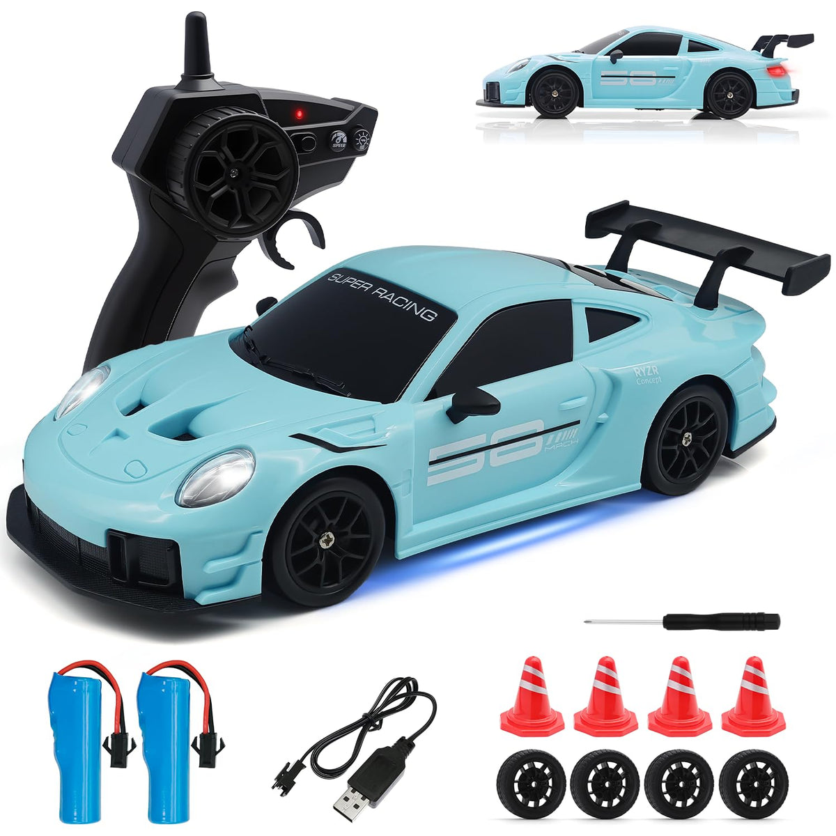 Aka Supaku RC Drift Car front view with bold styling for immersive play