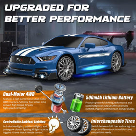 Aka Supaku RC Drift Car features racing tires for solid outdoor grip.