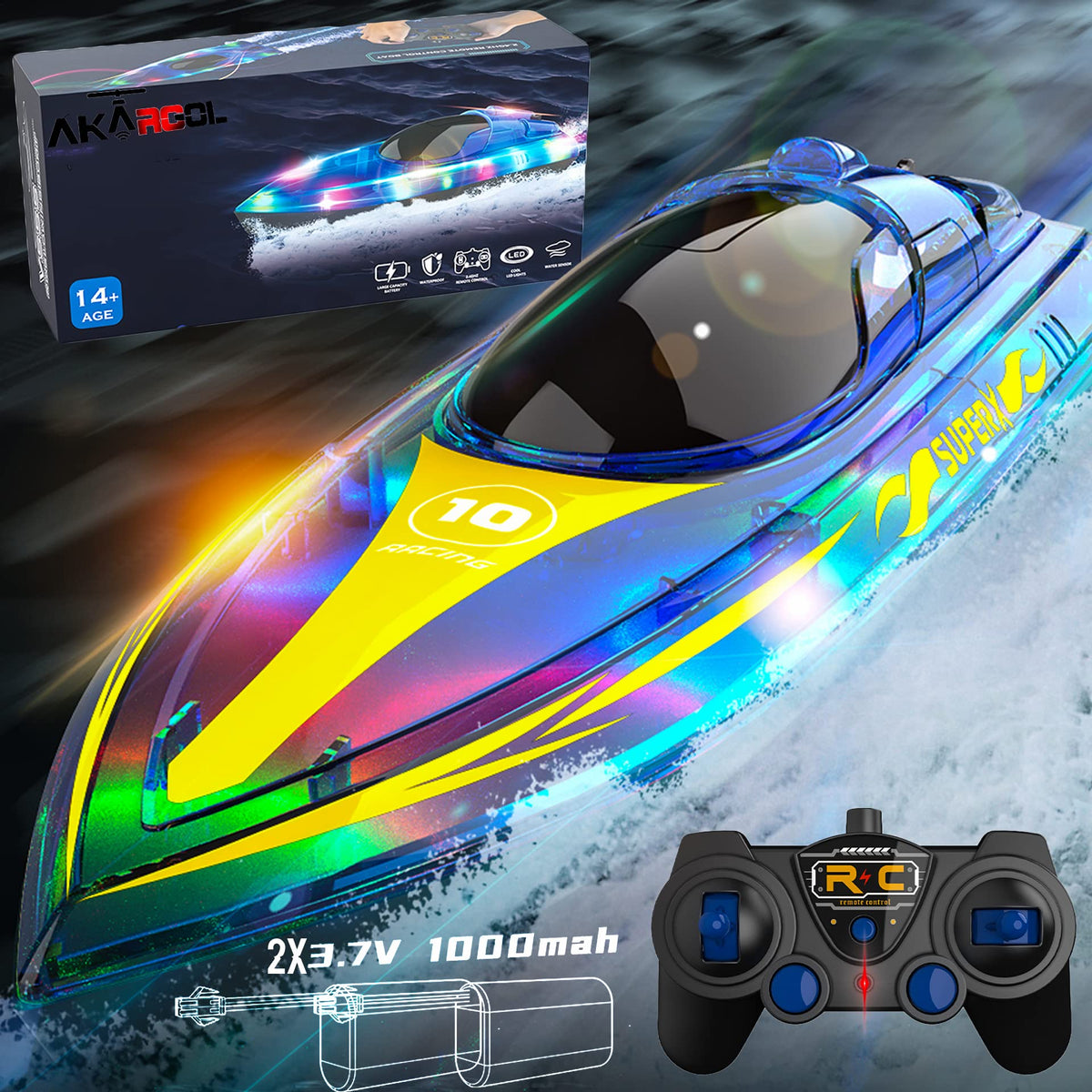 Akargol RC Boat with LED front view for precise steering on water