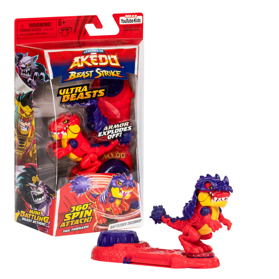 Akedo Battlerex Tailwhip 360° spin attack for dynamic battles.