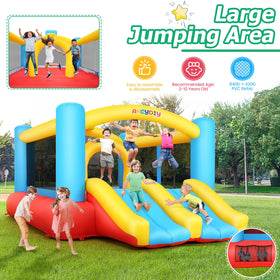 AKEYDIY bounce house interior shows dual slides and jumping area.