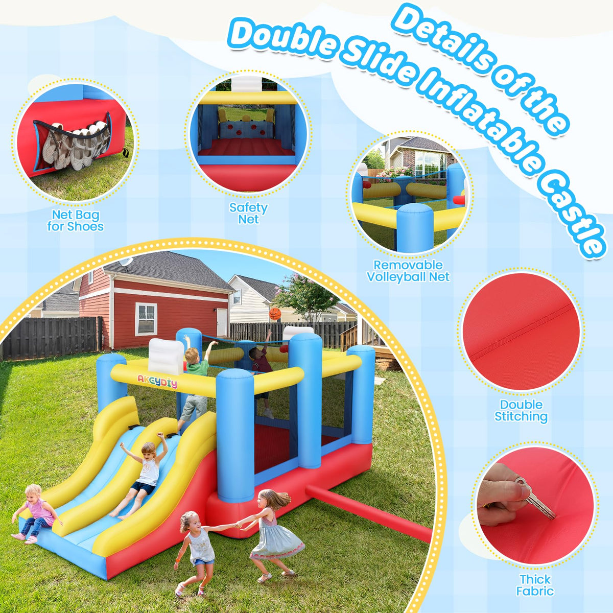 AKEYDIY bounce house quick setup for faster backyard fun.